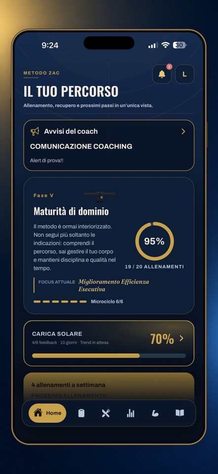 Anteprima dell'app: percorso e progressi di allenamento